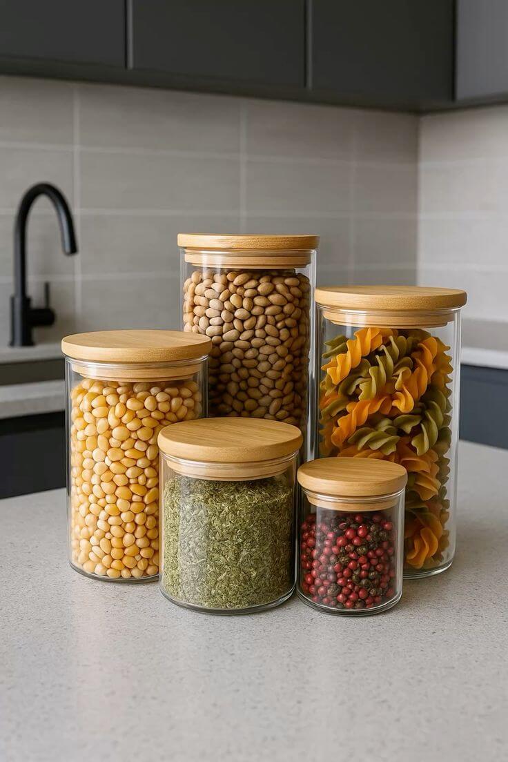 Kit EcoGlass – 5 Potes Herméticos com Tampa de Bambu