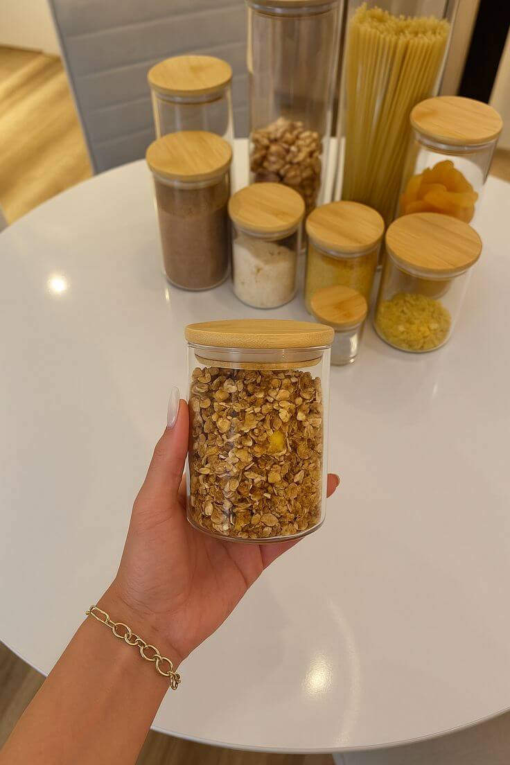 Kit EcoGlass – 5 Potes Herméticos com Tampa de Bambu