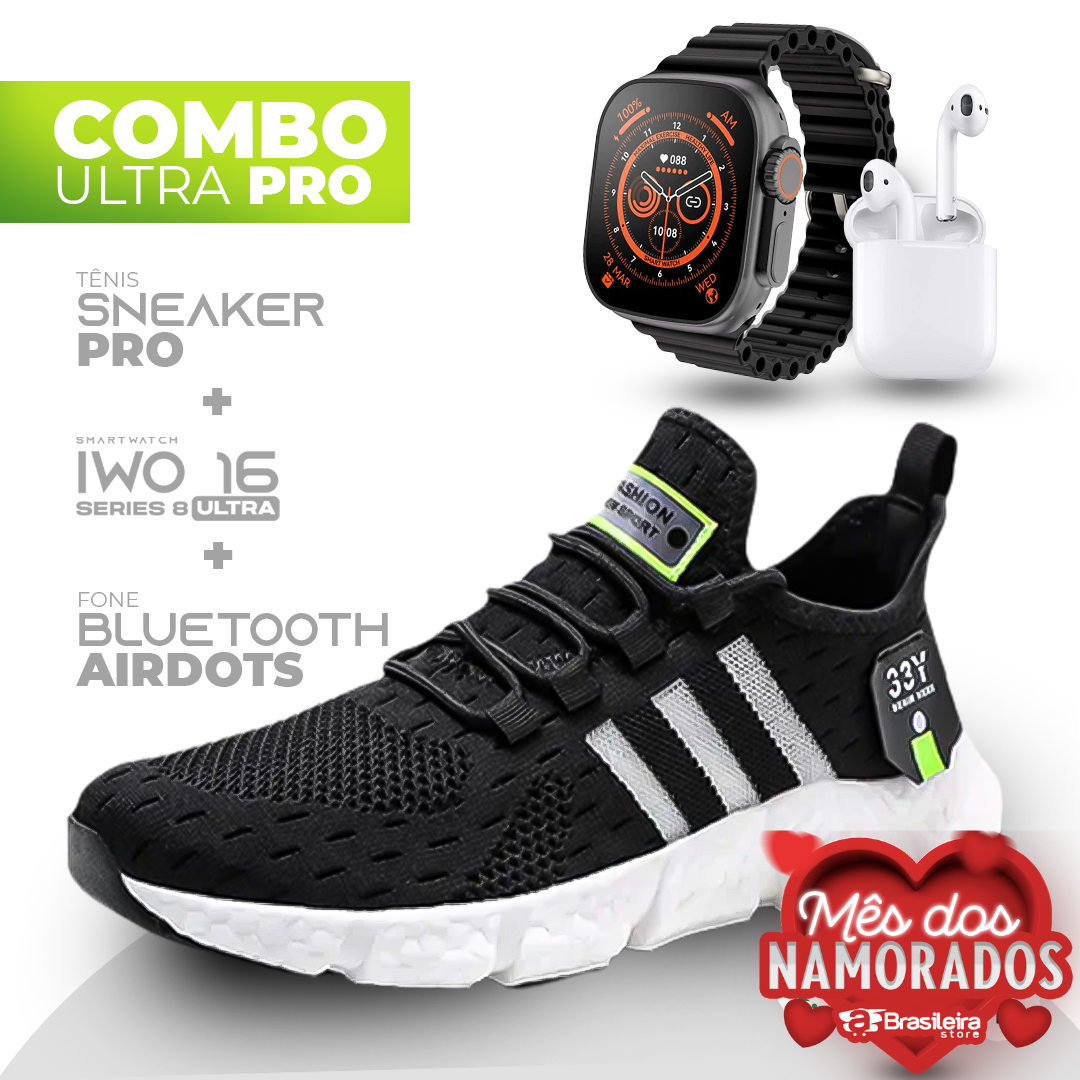 Combo IWO ULTRA Series 8 + Tenis Sneaker NewFIT Pro® + Fone Bluetooth Airdots